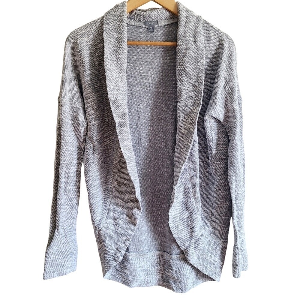 Aerie XS/S Gray‎ Marled Cotton Shawl Collar Open Front Cardigan